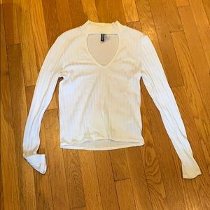 Open chest white long sleeve top